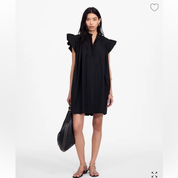 Madewell Flutter Sleeve Button-Front Mini Dress in Poplin jet Black Size Small - Picture 1 of 8